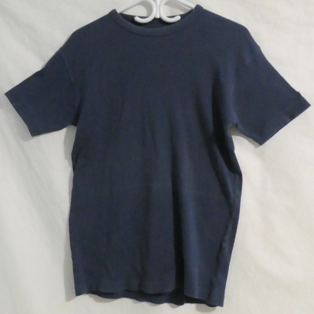 POINT ZERO | large | Light Blue Ribbed Short Sleeve T-Shirt / Tee | 100% Cotton